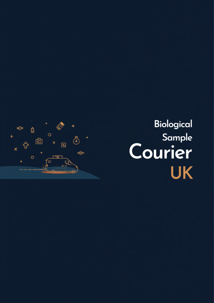 Biological sample courier UK - temperature-controlled medical sample transport by Quickow in navy and gold branding
