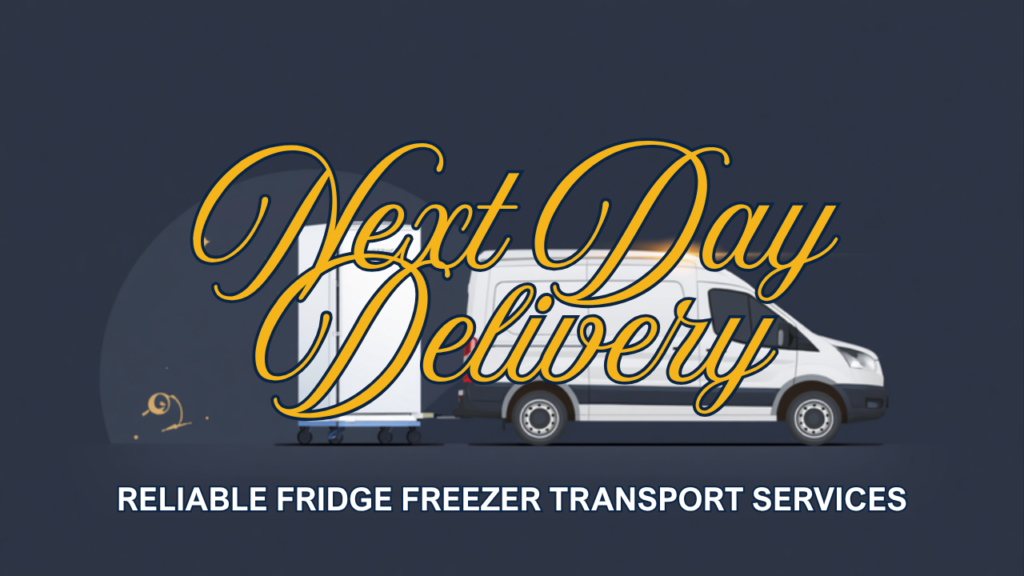 Cheap fridge freezer next day delivery across the UK with a Quickow delivery van and trolley