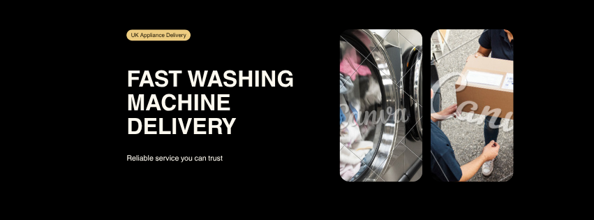Fast washing machine delivery across the UK with Quickow, navy and gold branded header